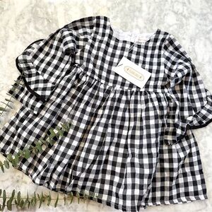 Boutique Girls Black & White Gingham Long Sleeve Dress